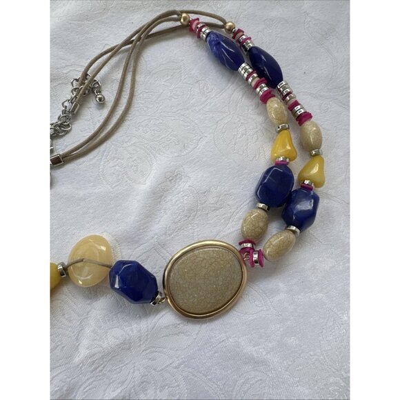 Chicos Colorful Bead Pink Blue More Long Rope Link Chain Statement Necklace NEW - Picture 11 of 15
